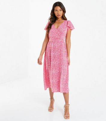 QUIZ Mid Pink Animal Print Midi Wrap Dress | New Look